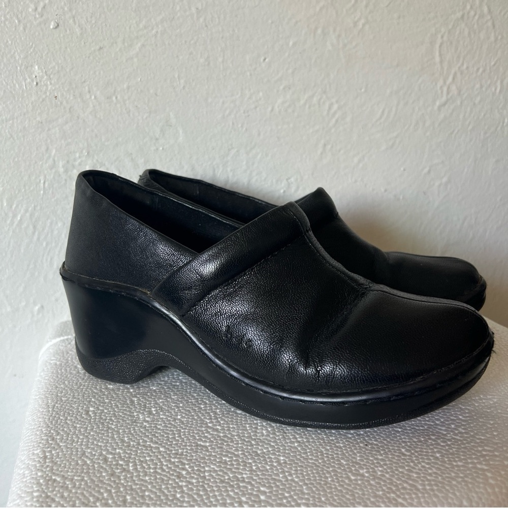 BOC Born Concept Shoes Sz 7/38 Womens Clog Black Leather Casual Comfort Block